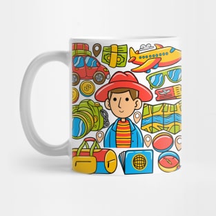 Man Traveller Kawaii Doodle Mug